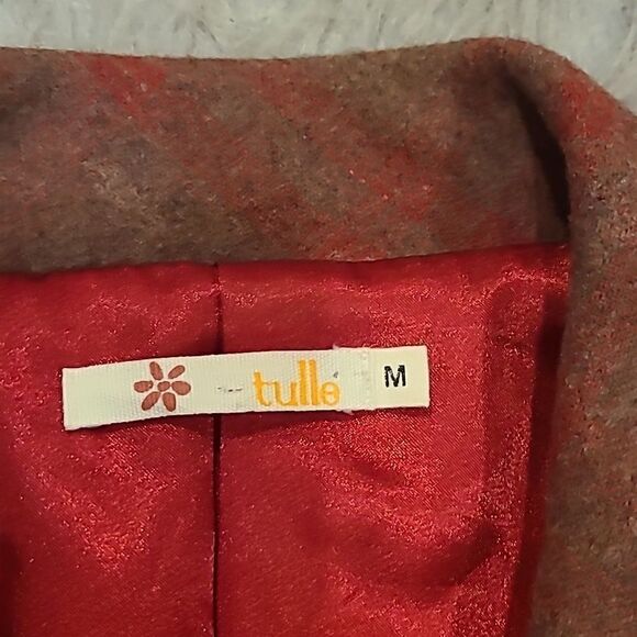 Tulle anthropologie wool brown and red plaid fitted jacket size medium - Picture 4 of 8